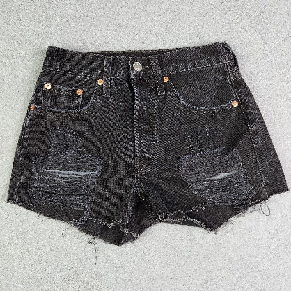 Vintage Levi's 501 Cutoff Shorts Womens 24 Black Denim Distressed Comfortable